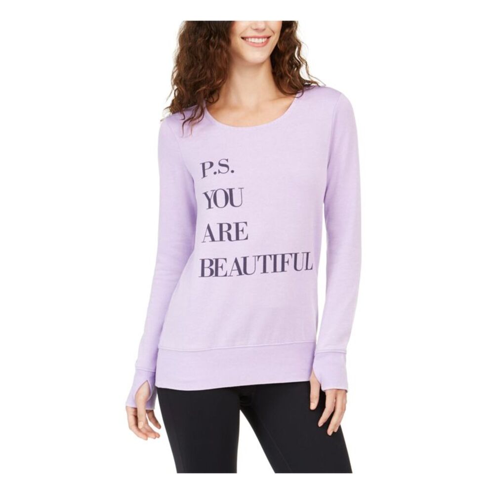 IDEOLOGY Womens Purple Printed Long Sleeve Scoop Neck Active Wear Top Size: XS